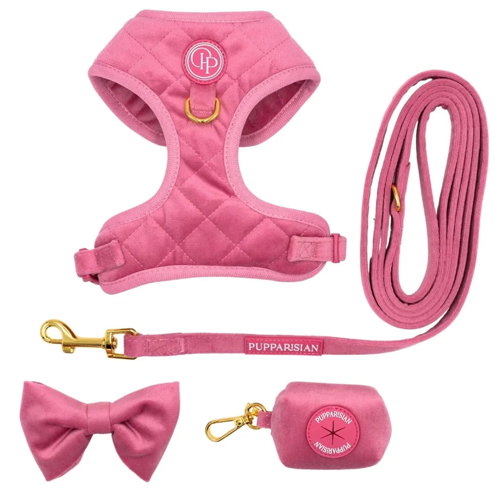 Druckfreies Hundegeschirr aus Samt – Rosa
