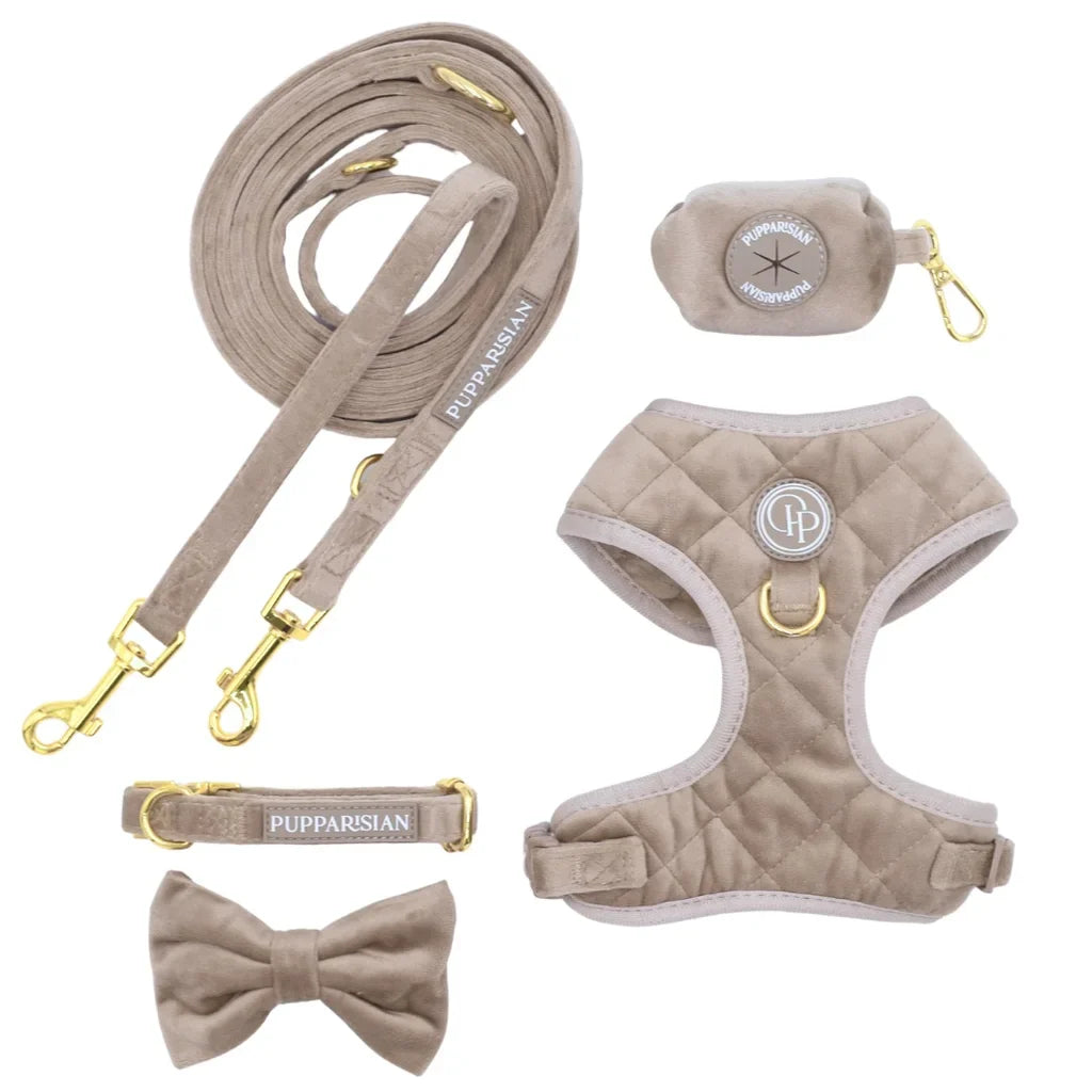 Druckfreies Hundegeschirr aus Samt – Beige
