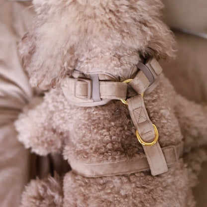 Druckfreies Hundegeschirr aus Samt – Beige