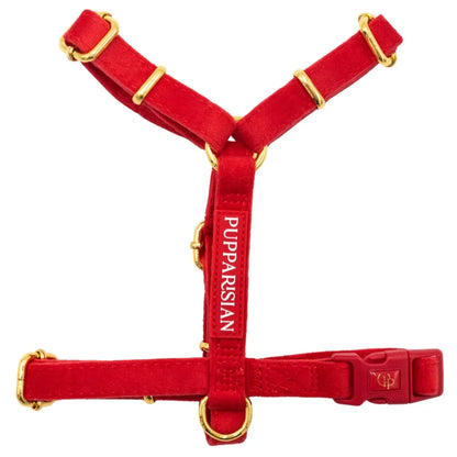 Samt-H-Geschirr mit Schleife – Rot