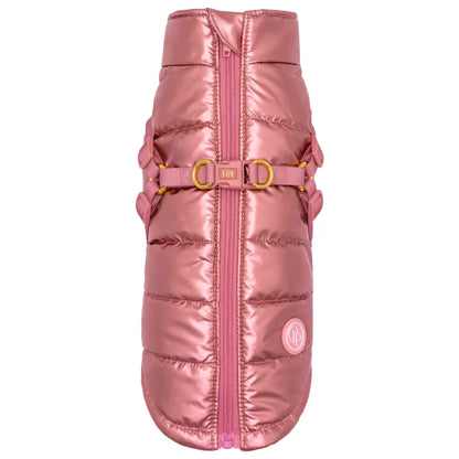 Winter-Hundemantel 2-in-1 (Gefüttert & Wasserfest) mit Geschirr – Rosa
