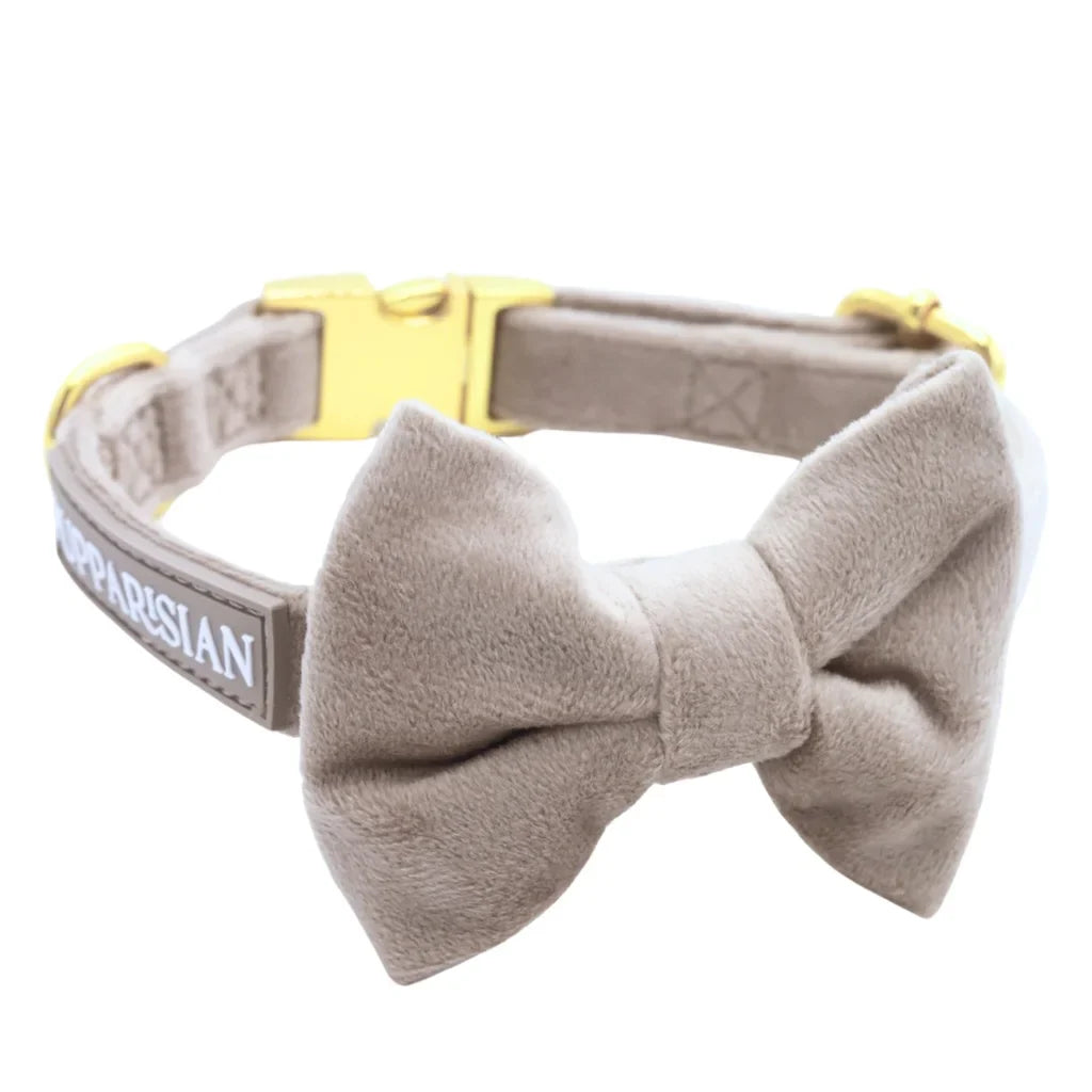 Samt-Halsband mit Fliege – Beige