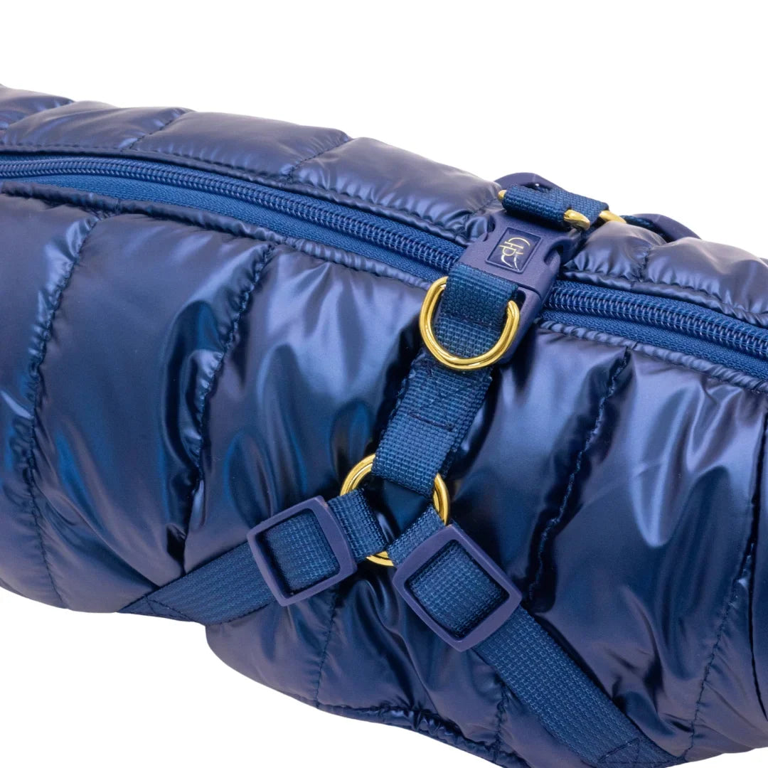 Winter-Hundemantel 2-in-1 (Gefüttert & Wasserfest) mit Geschirr – Dunkelblau