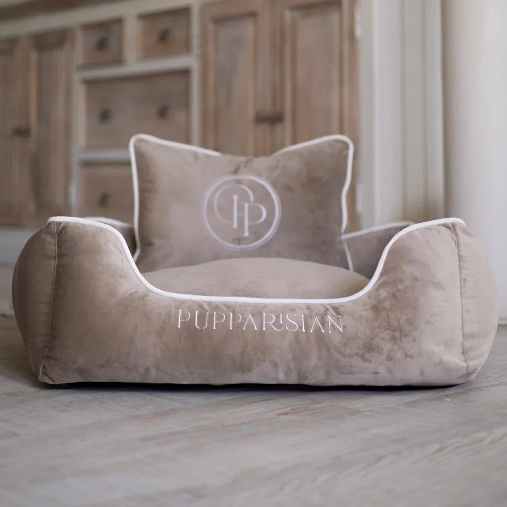 Hundebett aus Samt – Beige