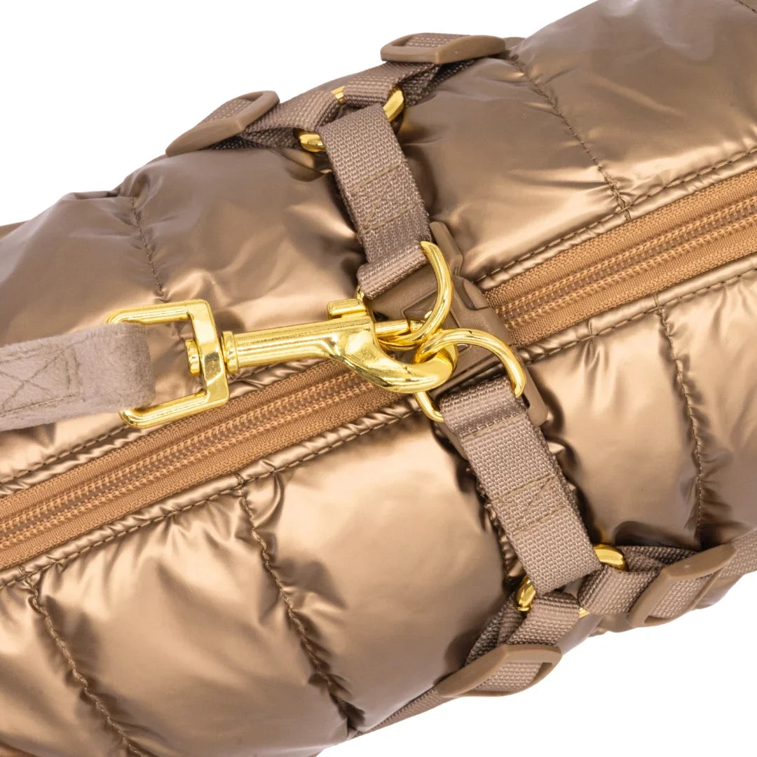Winter-Hundemantel 2-in-1 (Gefüttert & Wasserfest) mit Geschirr – Gold