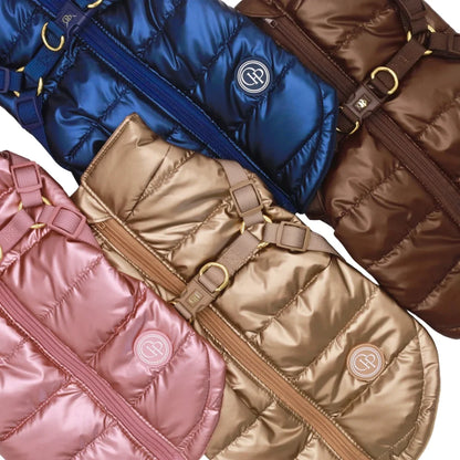 Winter-Hundemantel 2-in-1 (Gefüttert & Wasserfest) mit Geschirr – Braun