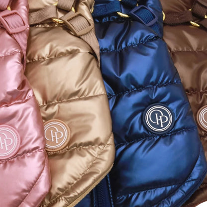 Winter-Hundemantel 2-in-1 (Gefüttert & Wasserfest) mit Geschirr – Braun