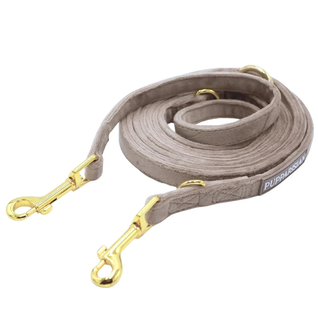 Verstellbare Samt-Hundeleine 3 m – Beige