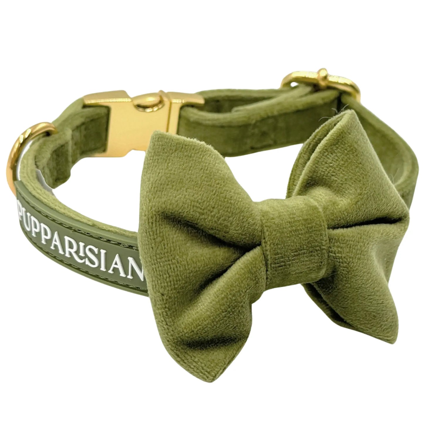 Samt-Halsband mit Fliege – Olivgrün