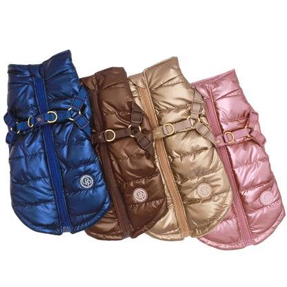 Winter-Hundemantel 2-in-1 (Gefüttert & Wasserfest) mit Geschirr – Braun