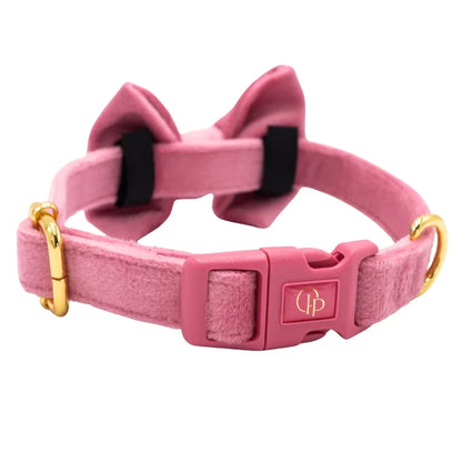 Samt-Hundehalsband mit Fliege – Rosa