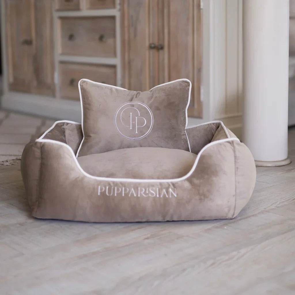 Hundebett aus Samt – Beige
