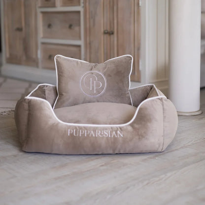 Hundebett aus Samt – Beige