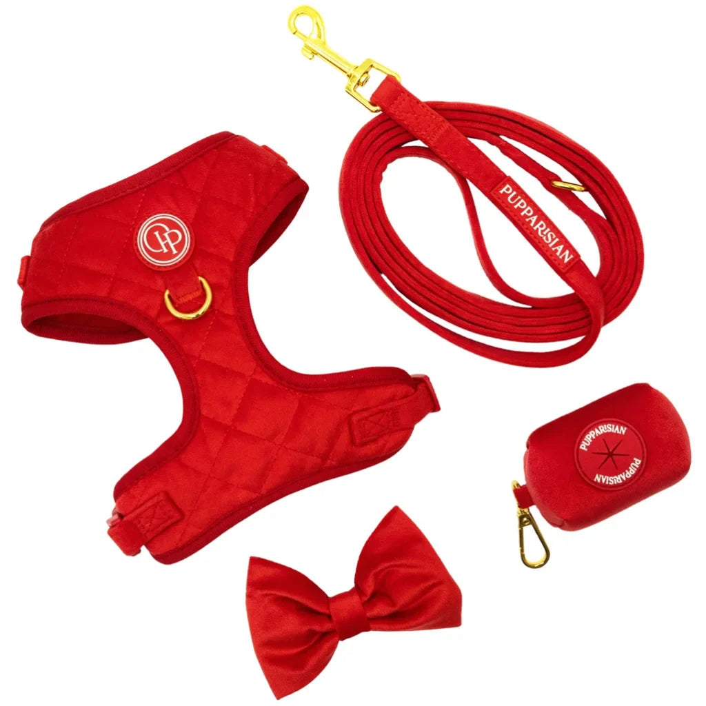 Druckfreies Hundegeschirr aus Samt – Rot