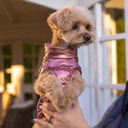 Winter-Hundemantel 2-in-1 (Gefüttert & Wasserfest) mit Geschirr – Rosa