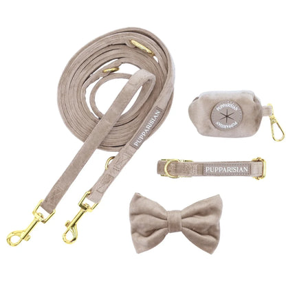 Samt-Halsband mit Fliege – Beige