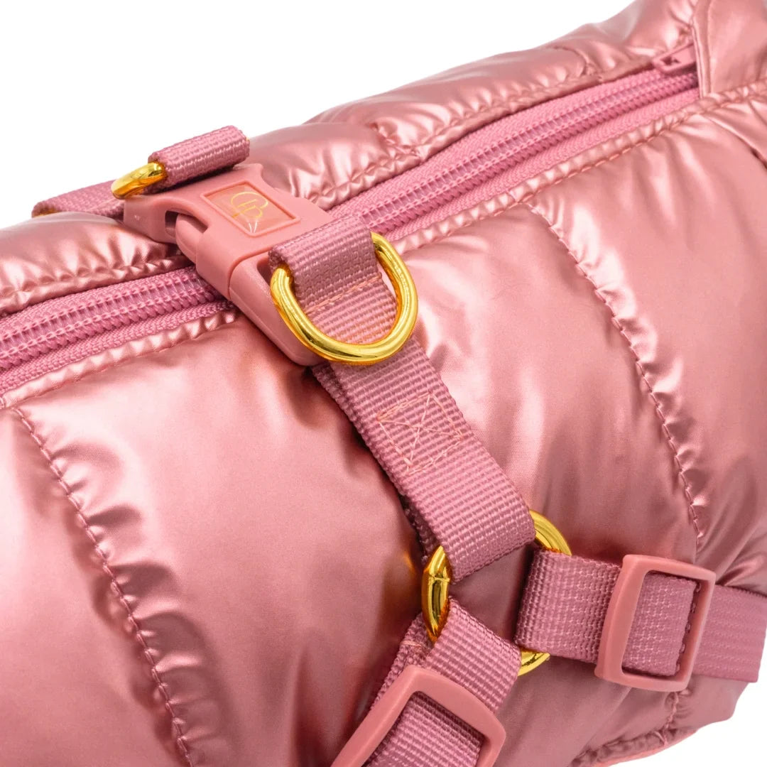 Winter-Hundemantel 2-in-1 (Gefüttert & Wasserfest) mit Geschirr – Rosa