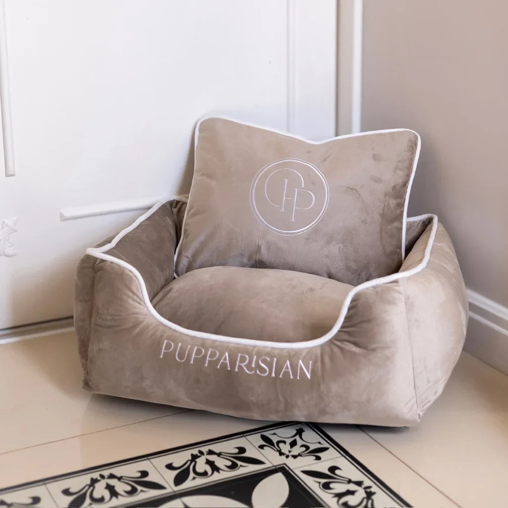 Hundebett aus Samt – Beige