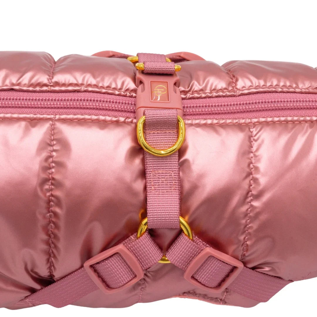 Winter-Hundemantel 2-in-1 (Gefüttert & Wasserfest) mit Geschirr – Rosa
