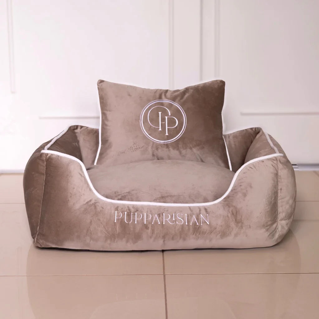 Hundebett aus Samt – Beige