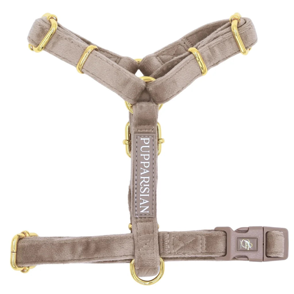 Samt-H-Geschirr – Beige