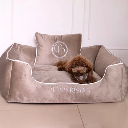 Hundebett aus Samt – Beige