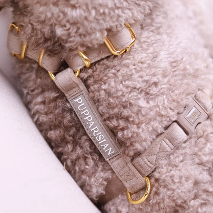 Samt-H-Geschirr – Beige