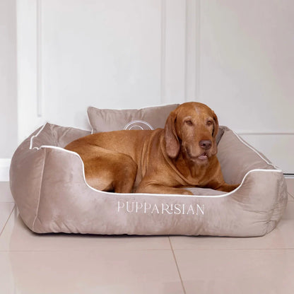Hundebett aus Samt – Beige