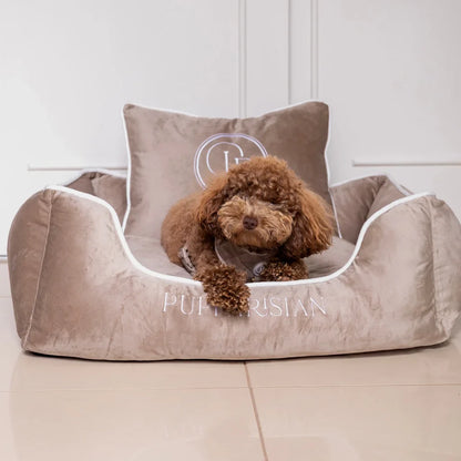 Hundebett aus Samt – Beige