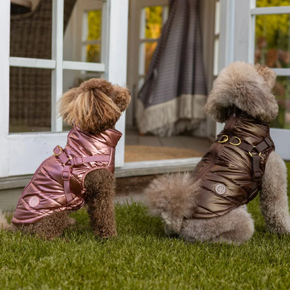 Winter-Hundemantel 2-in-1 (Gefüttert & Wasserfest) mit Geschirr – Braun