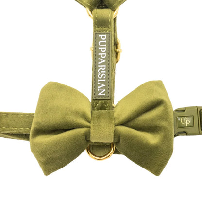 Samt-H-Geschirr mit Schleife – Olivgrün