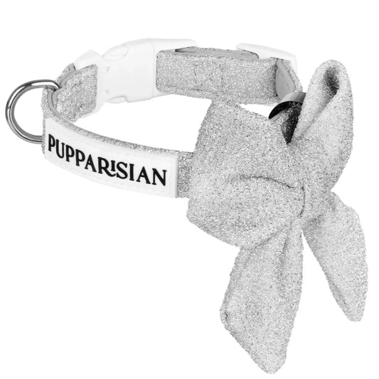 Obojek s motýlkem pro psa – stříbrný lesklý