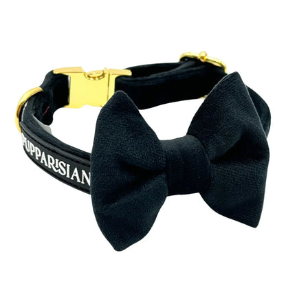 Samt-Halsband mit Fliege – Schwarz