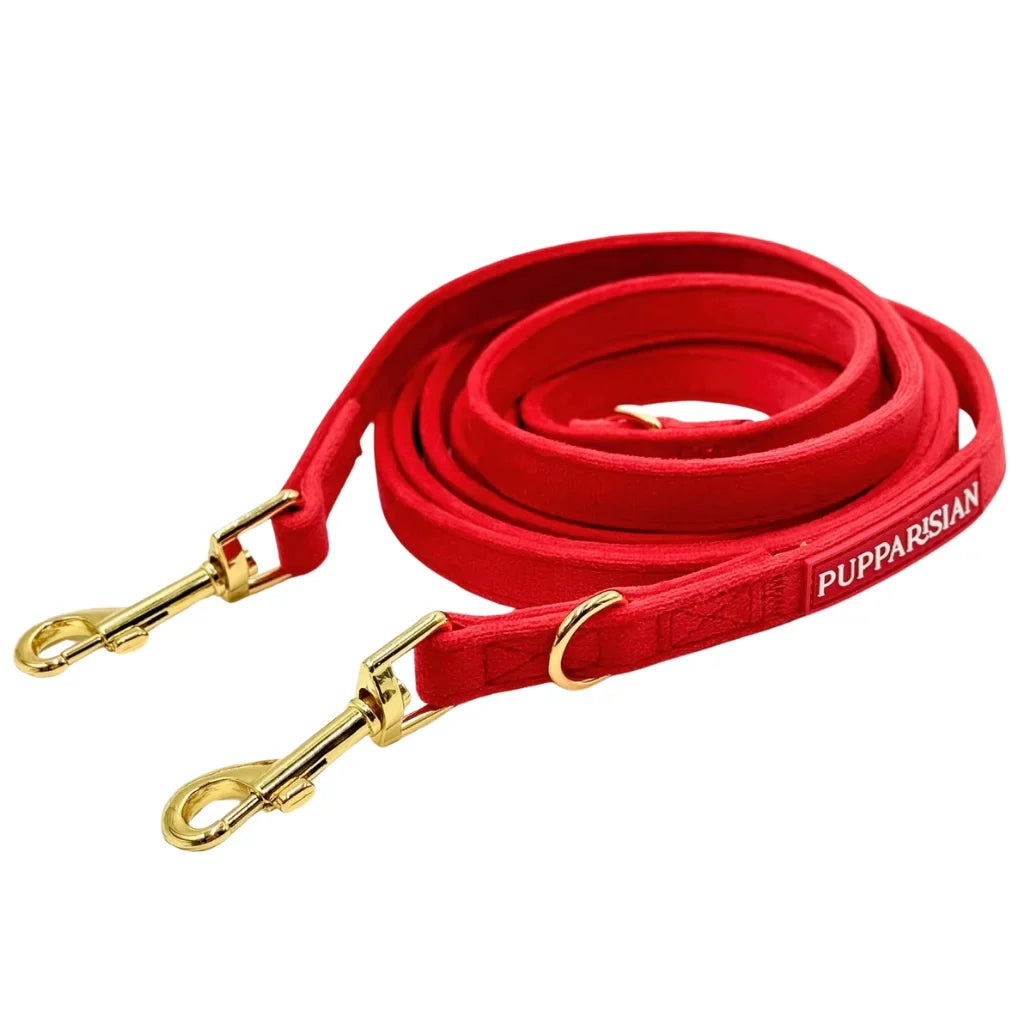 Verstellbare Samt-Hundeleine 3 m – Rot