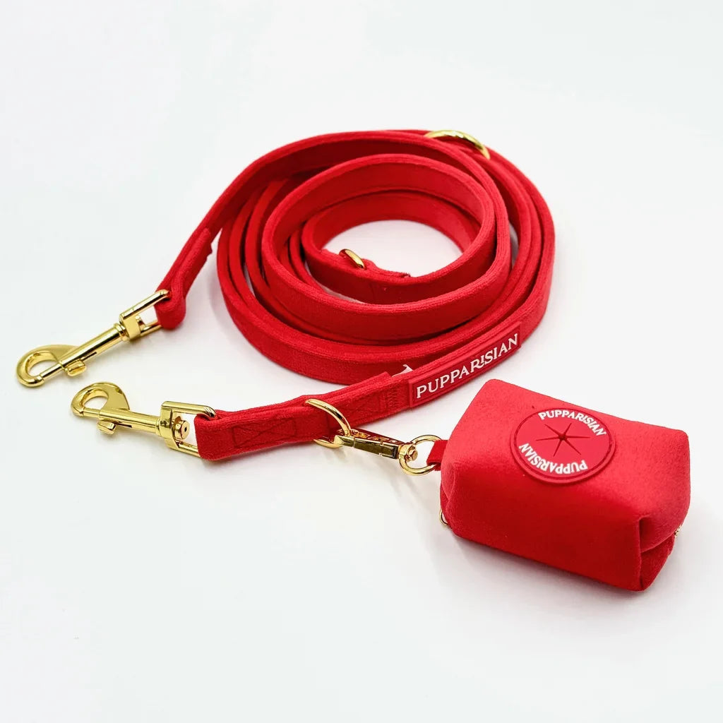 Verstellbare Samt-Hundeleine 3 m – Rot