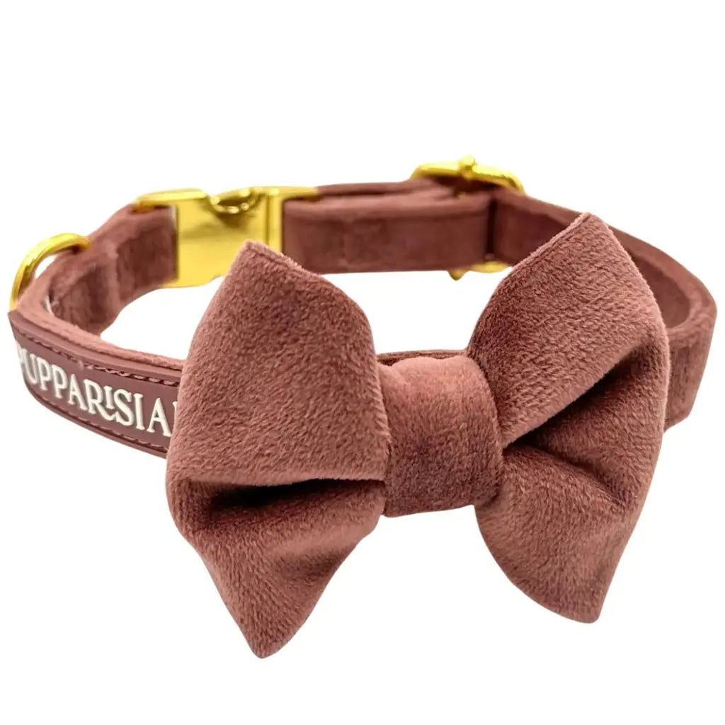 Samt-Halsband mit Fliege – Altrosa