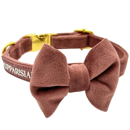 Samt-Halsband mit Fliege – Altrosa